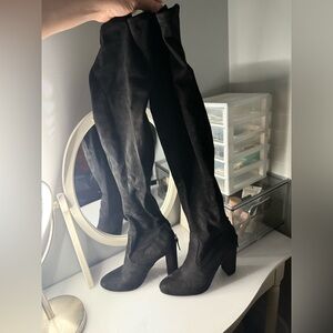 Steve Madden Black Over-the-Knee Suede Block Heel Boots